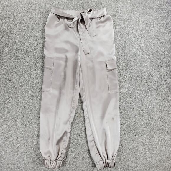Sincerely Jules Satin Cargo Jogger Womens Medium Cream Belted Tie Waist - Picture 1 of 15